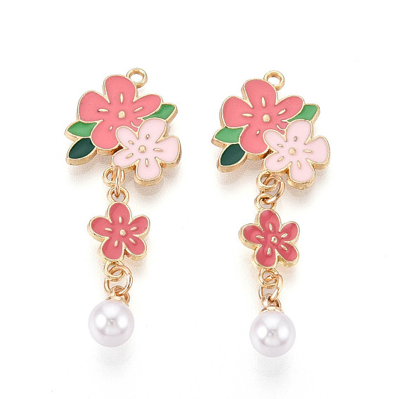 Подвески из эмали и искусственного жемчуга из АБС-пластика, стойки покрытие, цветок