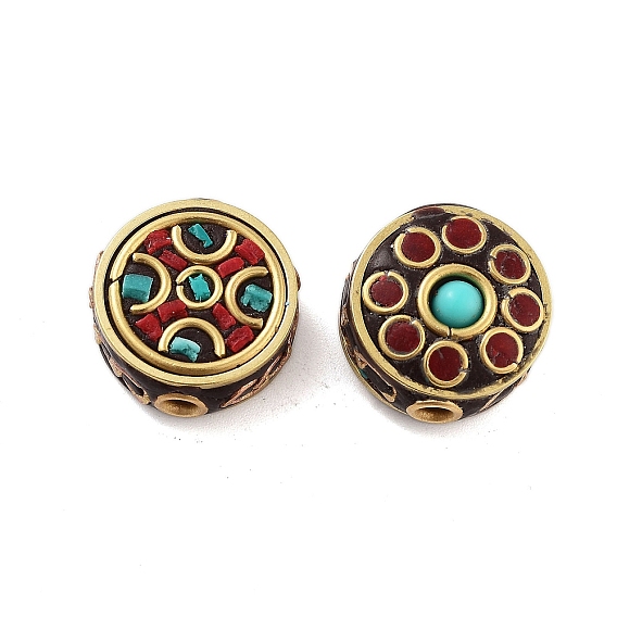 Индонезийские бусины ручной работы, латуни и смолы, плоско-круглые