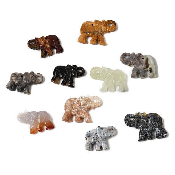 Резные подвески из натуральных смешанных драгоценных камней, Слон прелести, смешанные окрашенные и неокрашенные
