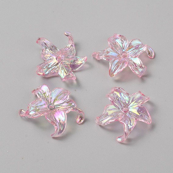 Abalorios de acrílico transparentes, color de ab chapado, 5-pétalo de flor