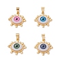 Brass Pendant, with Resin Eye Cabochons, Long-Lasting Plated, Real 18K Gold Plated
