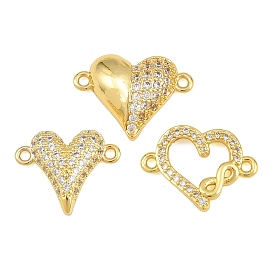 Breloques de connecteurs en laiton micro-pavé de zircone cubique transparente, liens cardiaques, sans cadmium et sans plomb, crémaillère plaquage, plaqué longue durée