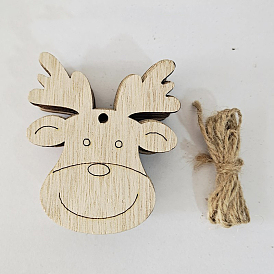 Unfinished Wood Pendant Decorations, Kids Painting Supplies,, Wall Decorations, with Jute Rope, Christmas Reindeer/Stag Head