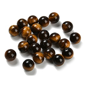 Природных тигровый глаз бисером, круглые, половине просверлил