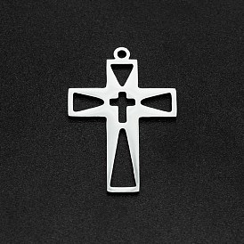 201 Stainless Steel Pendants, Laser Cut, Hollow, Cross