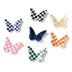 Opaque Resin Cabochons, Two Tone, for DIY Earring Accessories, Butterfly with Chessboard Pattern