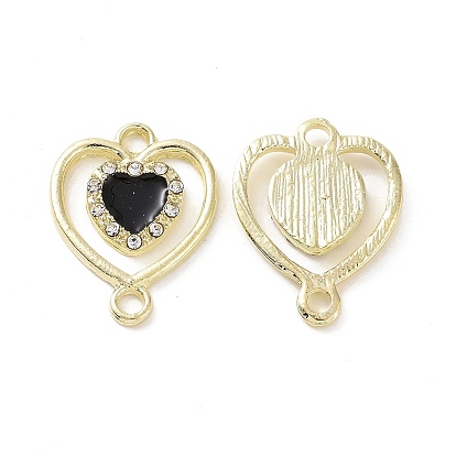 Alloy Enamel Connector Charms, Heart Links, with Crystal Rhinestone, Light Gold, Cadmium Free & Lead Free