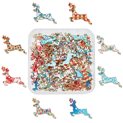 48Pcs 8 Colors Alloy Enamel Pendants, with Printed, Light Gold, Cadmium Free & Nickel Free & Lead Free, for Christmas, Deer