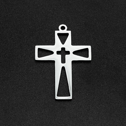 201 Stainless Steel Pendants, Laser Cut, Hollow, Cross