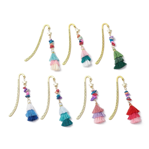 Закладки с крючками из сплава, закладки из полиэстеровой кисточки и синтетических бирюзовых бусин