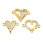 Dijes de latón con micro pavé de circonita cúbica transparente, enlaces corazón, sin plomo y cadmio, chapado en rack, larga duración plateado