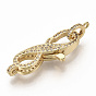 Brass Micro Pave Clear Cubic Zirconia Lobster Claw Clasps, with Tube Bails, Number 8, Real 16K Gold Plated