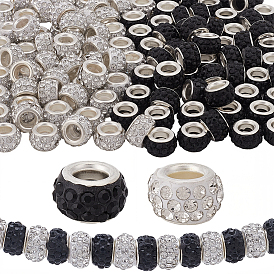 120 шт. 2 цвета, полимерная глина, стразы, европейские бусины с большими отверстиями и латунными сердечниками с серебряным покрытием, рондель