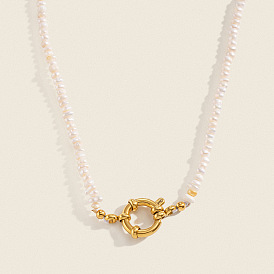 Vintage Natural Freshwater Pearl Rice Beaded Necklaces with 304 Stainless Steel Spring Ring Clasps for Women, White