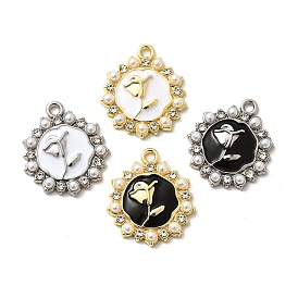 Подвески из сплава , с эмалью и бусинами из АБС-пластика, без свинца, без кадмии и без никеля, стойки покрытие, цветок