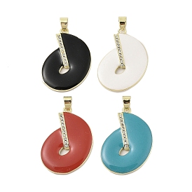 Disc Rack Plating Brass Micro Pave Cubic Zirconia Pendants, with Enamel, Cadmium Free & Lead Free, Long-Lasting Plated, Real 18K Gold Plated