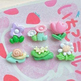 Непрозрачные кабошоны из смолы, цветок и улитка