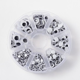 Плоские круглые черно & белый пластик покачиваться гугли глаза кабошоны DIY скрапбукинга ремесла игрушка аксессуары, 4~12x2~3 мм, около 885 шт / коробка