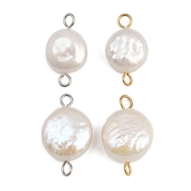 Плоские круглые подвески-соединители из натурального пресноводного жемчуга Кеши, с 304 двойными петлями из нержавеющей стали, белые