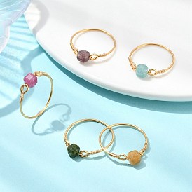 Кольца на палец из натуральных разноцветных турмалиновых бусин, кубические, с экологически чистой медной проволокой для женщин