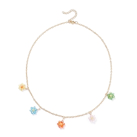 Flowers Pendant Necklace, Glass Braided Pendant Necklace for Women