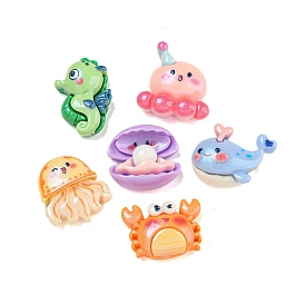 Opaque Resin Decoden Cabochons, Pearlized Sea Animal, Mixed Shapes