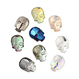 Glass Rhinestone Cabochons, Flat Back & Back Plated, Faceted Skull