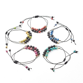 Natural Imperial Jasper(Dyed) Braided Bead Bracelets Set for Girl Women, Aromatherapy Essential Oil Diffuser Natural Lava Rock Beads Bracelets