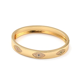 Colorful Cubic Zirconia Horse Eye Bangle, Brass Hinged Flat Band Bangle for Women, Lead Free & Cadmium Free
