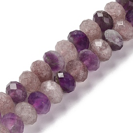 Natural Amethyst & Strawberry Quartz Beads Strands, Faceted, Rondelle