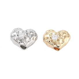 Brass Micro Pave Clear Cubic Zirconia Beads, Heart