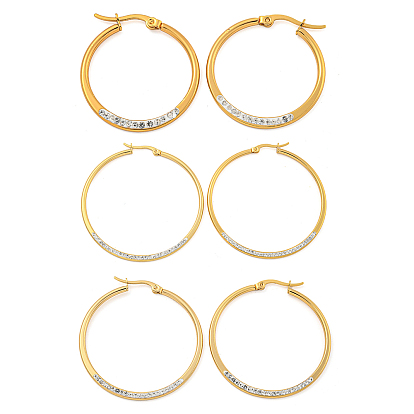 Вакуумное покрытие pvd 202 серьги-кольца из нержавеющей стали, с 304 булавками из нержавеющей стали и стразами, кольцо