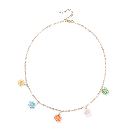 Flowers Pendant Necklace, Glass Braided Pendant Necklace for Women
