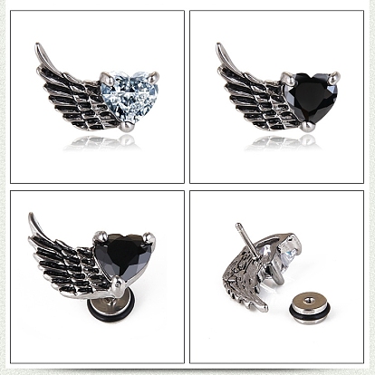 Rhinestone Wings Stud Earrings, Platinum Plated Titanium Steel Jewelry for Women