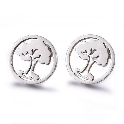304 из нержавеющей стали серьги, гипоаллергенные серьги, плоские круглые с дерева жизни