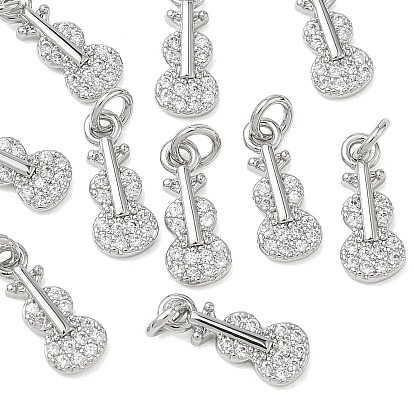SHEGRACE Brass Clear Cubic Zirconia Pendants, Violin Charms, Cadmium Free & Lead Free & Nickel Free