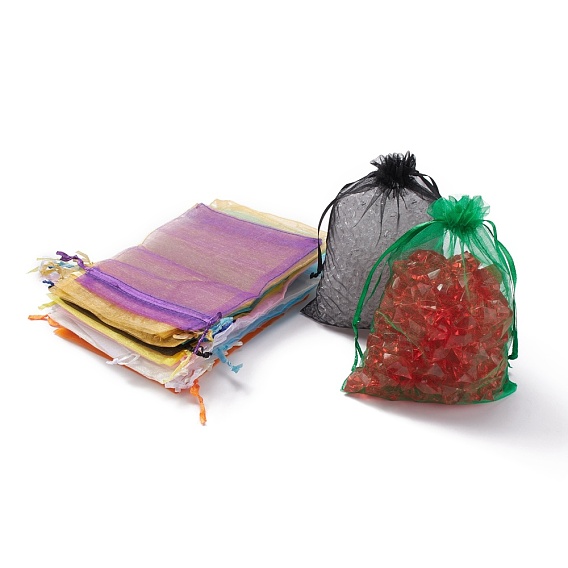 Rectangle Organza Gift Bags, Jewelry Packing Drawable Pouches, with Vacuum Packing, 13x18cm