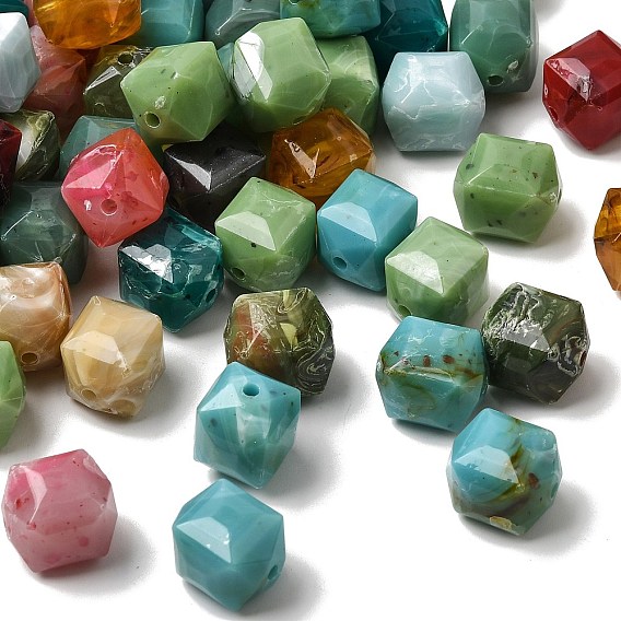 Непрозрачные акриловые бусины, имитирующие драгоценные камни, граненый стол, вырезанный куб