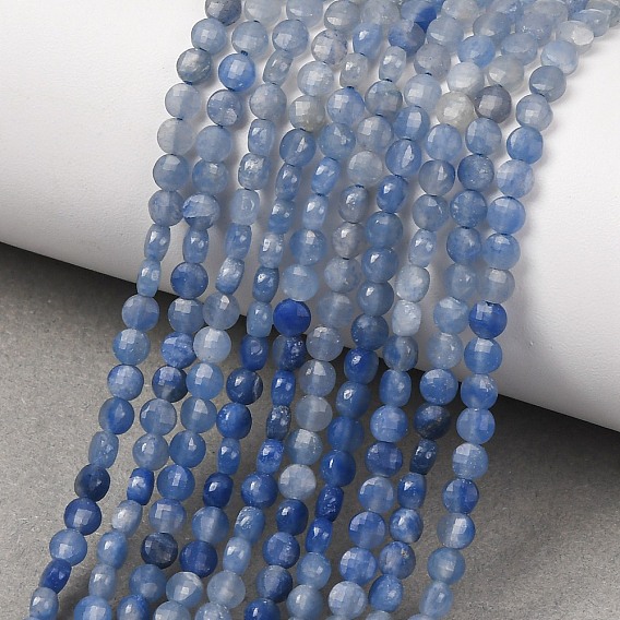 Gradient Color Natural Blue Aventurine Beads Strands, Flat Round, Faceted, Dyed & Heated