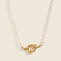 Vintage Natural Freshwater Pearl Rice Beaded Necklaces with 304 Stainless Steel Spring Ring Clasps for Women, White
