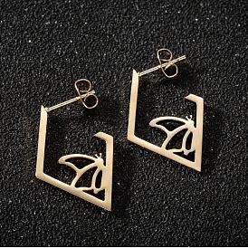Butterfly Stud Earrings - Minimalist Stainless Steel Hollow Geometric Ear Jewelry