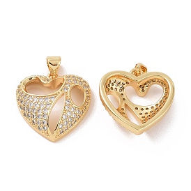 Brass Micro Pave Cubic Zirconia Pendants, Cadmium Free & Lead Free, Hollow Heart Charm