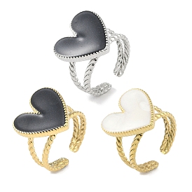 Ion Plating(IP) 304 Stainless Steel Enamel Heart Cuff Finger Rings, Open Rings for Women