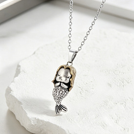 Duo Tone Alloy & Brass 3D Mermaid Pendant Necklaces for Women