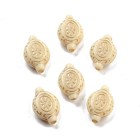 Plating Acrylic Beads, Golden Metal Enlaced, Oval with Flower