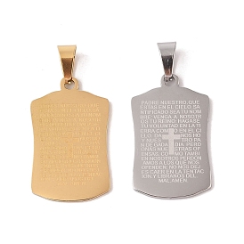 PVD Vacuum Plating 304 Stainless Steel Pendants, Rectangle with Message & Cross Charm, Religion