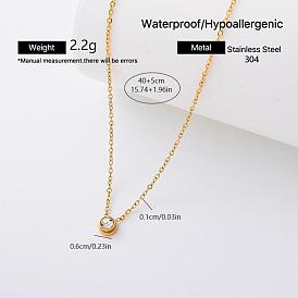 Elegant 304 Stainless Steel Crystal Rhinestone Pendant Necklaces for Women, Golden