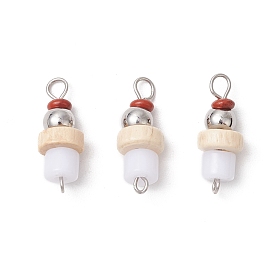 Звенья из натуральной красной яшмы в форме рондель, акриловой колонны и деревянного диска с бусинами, с 304 двойными петлями из нержавеющей стали