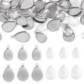 Наборы для изготовления подвесок в форме капли из нержавеющей стали своими руками, В комплект входят 304 шт. 32 оправы для подвесок-кабошонов из нержавеющей стали, 304 шт. Прозрачные стеклянные кабошоны
