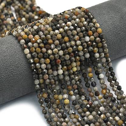 Натуральные нити бус из ларвикита, энергетическая призматическая огранка с двойными концами бусины, граненые двухконусные